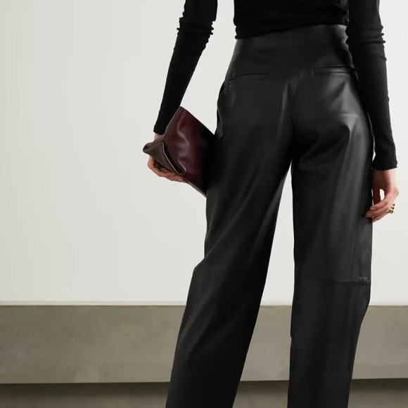 Vince NEW Pleat Front Tapered Leather Trousers Black Size 2 - Picture 2 of 11